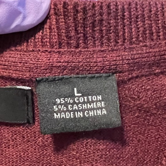 Claiborne Mens Maroon V-Neck Cotton Cashmere Blend Pullover Sweater Size LG - Picture 8 of 11